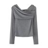 Deseo Puro Chicas Calientes Ajuste Slim Estilo Extranjero Top de Fondo Diseño para Mujer Nicho Cruzado Hombro Manga Larga Tejido de Punto Venta al por Mayor