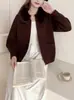 Cárdigan de Lana de Punto Doble Cara con Cuello de Piel Estilo Europeo 2026 Otoño/Invierno Nuevo Suéter Abrigo Pequeño Estilo Chanel con Bolsillo y Cremallera para Mujer