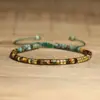 Pulseira Trançada com Contas 2x4 Pedra Natural Pulseira Trançada Ajustável Verde Dourado Verde Picasso Mausoléu Leste Cristal Branco