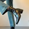 Botines elásticos de tobillo de estilo francés para mujer, color marrón texturizado, que aumentan la altura 5 cm, estilizan y son versátiles, botines cortos ajustados de punta cuadrada para mujer