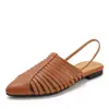 Sandalias Planas de Moda con Punta y Calados, Diseño Transpirable sin Talón, Correas Elásticas Finas, Zapatos de Playa para Vacaciones L5033-15