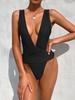 Traje de baño de una pieza para mujer, color sólido, escote en V profundo, almohadilla para el pecho desmontable