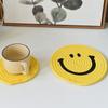 Almofada de isolamento para porta-copos estilo japonês, fio de algodão, smiley, vime, palha, tapete tecido à mão, simples, jogo americano nórdico