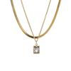 Collar de Diamantes Cuadrados de Oro K Doble Capa Apilado Acero de Titanio Nuevo Simple Cadena de Serpiente Estilo de Moda Cadena para Clavícula para Mujer