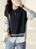 Camisa entallada a rayas con costuras falsas de dos piezas 2023 otoño nuevo casual versátil elegante para mujer top sencillo de cuello redondo