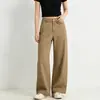 Calça Jeans Feminina para Outono, Tamanho Grande, Modelagem Solta, Corpo Pera, Emagrecedora, Jeans de Barra Reta com Caimento Fluido, Calça Wide Leg Cáqui