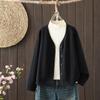 Foto Real de Sudadera Casual Suave Sencilla 2025 Chaqueta Top para Mujer Holgada y Versátil Cuello en V Petite Otoño Mujer