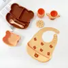 Prato de Jantar de Silicone Mais Vendido da Amazon Tigela para Comida de Bebê Prato de Jantar com Compartimento de Urso Conjunto de Pratos de Jantar de Silicone de Grau Alimentício