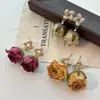 Aretes de Rosa Super Hada Estilo Mori Suave Diseño Retro de Nicho Pendientes Colgantes de Rosa con Gota de Flor Eterna