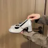 Zapatos Mary Jane de Diseño Suave para Primavera y Otoño Estilo Francés con Lazo de Pedrería Tacón Alto Individual
