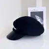 Gorra de Boina de Cuero Plisado con Perlas Retro Vintage para Mujer, Gorra de Boina de Lana Australiana para Otoño e Invierno, Elegante y Cálida Gorra Octagonal