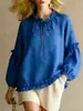 Roupas Femininas Transfronteiriças Europeias e Americanas Verão 2026 Novo Amazon Feminino Casual Gola Redonda Manga Longa Franzido Solto Top