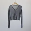 Ropa Hongmi/ Cárdigan fino de punto Tencel con cuello en V y manga larga para mujer, chaqueta de protección solar de verano