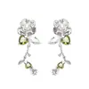Brincos de Prata S925 com Pino Leve Luxo Inlaid Strass Zircônia Flor Rosa Doce Moda de Nicho Artístico Refinado Versátil