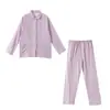 Conjunto de Pijama de Manga Larga y Pantalón Largo para Pareja Estilo Japonés Yuyue, Color Caramelo Muji, Gasa de Doble Capa, Sin Costuras Laterales