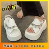 Zapatos de Plataforma Estilo Hada Retro Europeos y Americanos de Alta Gama Color Plateado para Uso en Exteriores, Sandalias de Suela Gruesa para Mujer, Nuevo Modelo de Verano 2025
