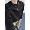 Nova camiseta masculina de outono e inverno, estilo Hong Kong, tamanho grande, corte solto, cor sólida, gola redonda, camiseta masculina de manga comprida texturizada, camiseta básica