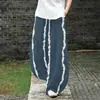 Pantalones de Mujer de Marca Independiente con Rayas Verticales, Graffiti de Moda, Corte Holgado, Bolsillos, Estilo Casual