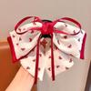 Pinza de Agarre de Lazo de Cinta de Princesa Corazón Dulce para Niña Estilo Occidental Lazo Rojo Accesorios para el Cabello Pinza para Cola de Caballo Alta