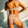 Popular Estampado de Leopardo Europeo y Americano V Profunda Ultra Delgada Encaje Estilo Francés Puro Deseo Lencería Sexy Sujetador Que Hace que los Bustos Grandes Parezcan Más Pequeños