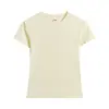 Camiseta Feminina de Algodão Puro Estilo Francês Gola Redonda Manga Curta, Verão 2026 Curta Elástica Slim Fit Estilo Hot Girl Top Emagrecedor