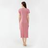 Vestido Liso com Fenda 2026 Verão Novo Estilo Saia Plissada Gola Redonda Manga Curta Casual Elegante Básico