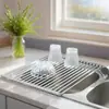Estante escurridor para fregadero de cocina, cortina enrollable escurridora, estante de almacenamiento de platos para fregadero, escurreplatos plegable, cesta de drenaje