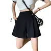 Pantalones cortos de verano ligeros para mujer de cintura alta, adelgazantes, holgados, rectos, de pierna ancha, línea A, en negro, pantalones casuales de traje
