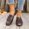Zapatos planos sin cordones retro con flecos transfronterizos, puntera fina, nueva colección primavera/otoño, puntera cuadrada, suela blanda, mocasines casuales, venta al por mayor