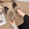 Novedad Otoño/Invierno Diadema de Piel de Lunares Medias Zapatillas Puntiagudas Tacón Grueso Tacones Altos Para Uso en Exteriores Forro de Felpa Zapatos de Moda Talla Grande para Mujer