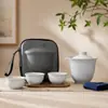 Horno Ru Esmalte Craquelado Horno Ge Taza Rápida Cerámica Viaje Kung Fu Juego de Té Exterior Gaiwan Portátil Regalo Souvenir