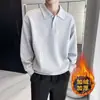 Camiseta versátil de punto gofrado para hombre, de ajuste holgado, manga larga, con cuello camisero, nueva tendencia casual estilo americano, camiseta básica