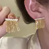 Brincos de pérola com borla de corrente Agulha de Prata nicho leve luxo brincos simples celebridade da internet nova moda brincos para mulheres