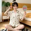 Novo pijama de manga curta de algodão em nuvem de duas peças transfronteiriça, roupas de casa xadrez rosa com vento doce, atacado de tiro real