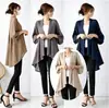 4 colores en stock, 2026 superventas transfronterizo nueva moda chaqueta cárdigan sin cuello de manga media, corto delante y largo detrás