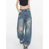 Jeans anchos de estilo retro americano desgastado para mujer, colección otoño 2026, estilo vintage, fluidos, versátiles y modernos, pantalones rectos holgados