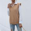 Bai Fen Zhi YiComercio Transfronterizo de Amazon Moda Europea y Americana Otoño Temprano Chaleco Suéter de Punto de Color Sólido Punto Trenzado para Mujer