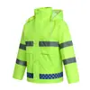 Impermeable Reflectante Fluorescente Verde Personalizado para Exteriores Tela Oxford 150D Capa de PVC Resistente al Desgaste Transpirable Impermeable Tiras Reflectantes