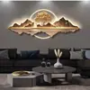 Pintura de Paisagem para Parede de Fundo de Sofá de Sala de Estar de Luxo Moderno, Estilo Chinês Novo com Luzes, Decoração Luminosa, Arte de Parede de Alto Padrão