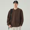 Camiseta Pesada de Manga Longa para Homem 260G, Outono, Modelagem Solta, Patchwork Desconstruído, Camiseta Básica, Moletom Gola Redonda, Moda Masculina Atacado