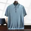 Camiseta tipo polo ligera de punto fino 100% lana para hombre, manga corta de verano, camiseta de cuello alto de hilo Yangzi de alta gama, top casual