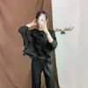 Top plisado Lily para mujer, manga tres cuartos, plisado de rombos, corte holgado, jersey adelgazante, camiseta talla grande, top plisado para mujer