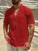 Camisa de Manga Curta Respirável com Gola Lisa de Cor Sólida Camada Única Masculina Transfronteiriça Europeia e Americana Moda Masculina 2025 Camisa Lisa Simples de Cor Sólida