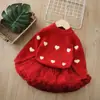 Suéter Infantil Novo Outono e Inverno Bordado de Coração Pulôver de Tricô Top Conjunto de Camisa Base Quente Festiva para Bebê