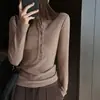 Camiseta Térmica de Manga Larga Semiabierta de Fábrica para Mujer Diseño Retro Americano Nuevo Estilo Cachemira Sintética Corte Ajustado Top con Botones