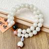 Jade Branco Natural Raiz de Bodhi Contas Redondas Anel Duplo de Mão Bodhi Enrolamento de Dedo Wenwan Suave Prato de Contas de Buda Pulseira de Jogo Atacado