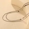 Collar con Anillo Doble Círculo Cadena Lisa Transfronterizo Europeo y Americano con Diamantes, Cadena Doble Hoja de Caja Acero Inoxidable Chapado en Oro de 18K Fabricante de Joyería