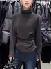 Popular Suéter de Punto Estilo Coreano con Cuello Alto y Diseño de Pliegues Laterales para Mujer en Otoño e Invierno con Tops Elegantes que Adelgazan la Cintura para Mujer