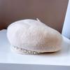 Gao Ding Boina de cadena de perlas estilo Chanel para mujer otoño e invierno sombrero de pintor lana pura sombrero de azafata boina cálida