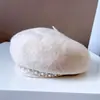 Boina de Cadena de Perlas Estilo Fragante Hecha a Mano Sombrero de Artista Otoño e Invierno para Niños Sombrero de Recipiente de Lana Pura Sombrero Belle Original
